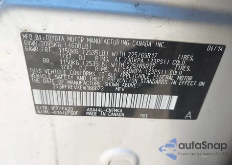 2014 Toyota Rav4 Xle из США, поврежденный, VIN 2T3RFREVXEW166673